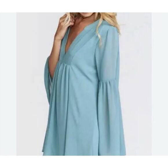 Show Me Your MuMu | Dakota Willow Swing Dress V-Neck Blue Green Aqua- Small - Picture 1 of 9